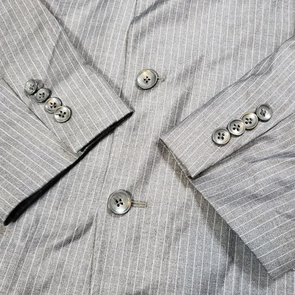 Mens 43 L Brooks Brothers 1818 Regent Italy Gray Blue Stripe Virgin Wool Suit